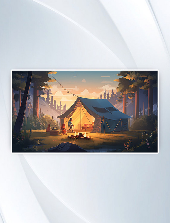 彩色夏季户外休闲帐篷度假插画