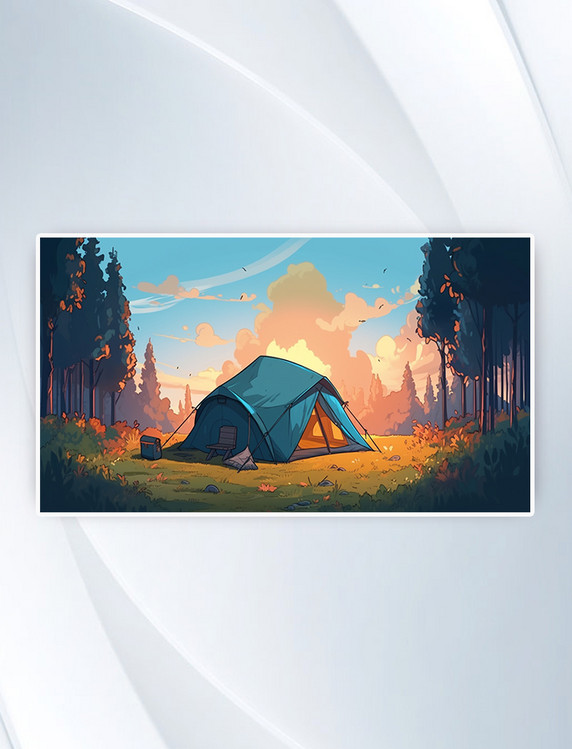 彩色夏季森林户外休闲帐篷度假插画