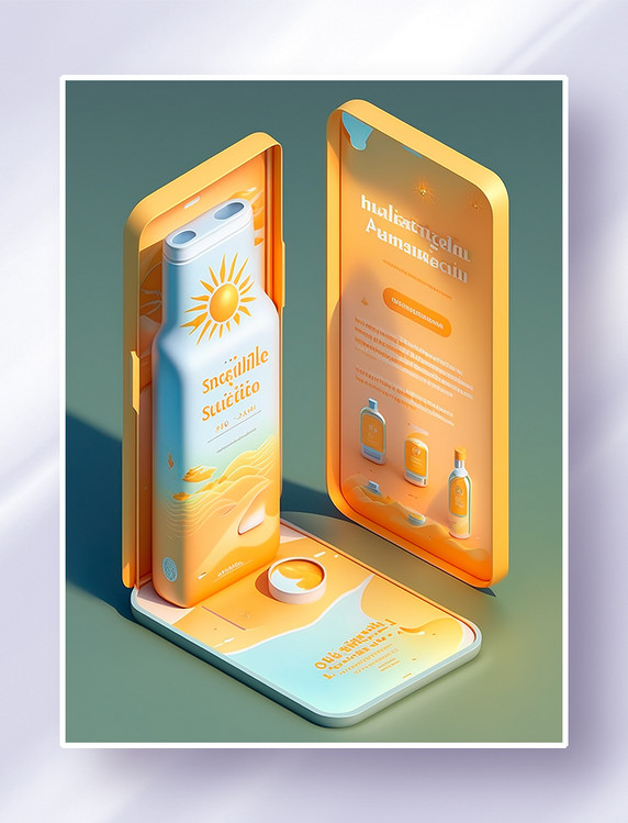 2.5D橙色防晒霜用品主题手机APP界面设计UI