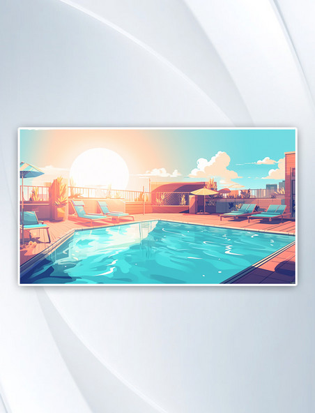 AI绘画彩色夏季休闲泳池插画