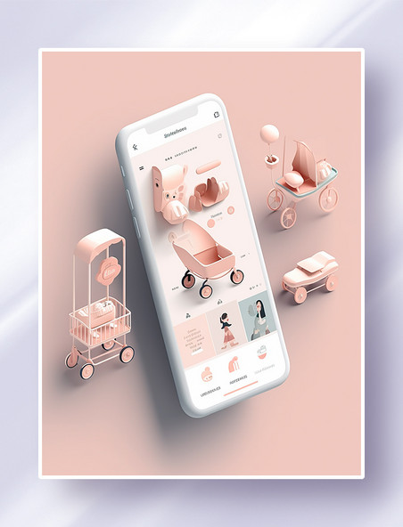 粉色婴儿车主题手机APP界面UI设计电商网购促销