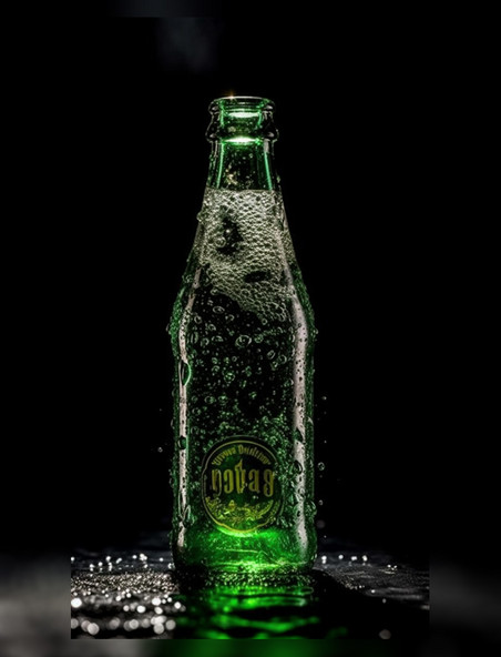 商业摄影水滴四溅特写镜头绿瓶啤酒