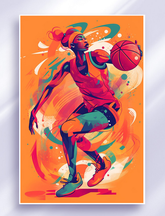 体育运动女篮球动感运动员插画