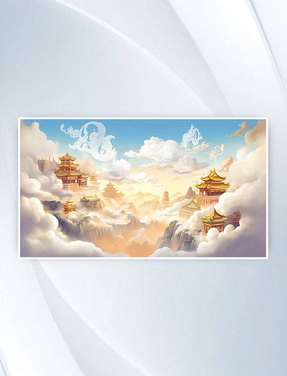 彩色中国风国潮古典风景国风插画