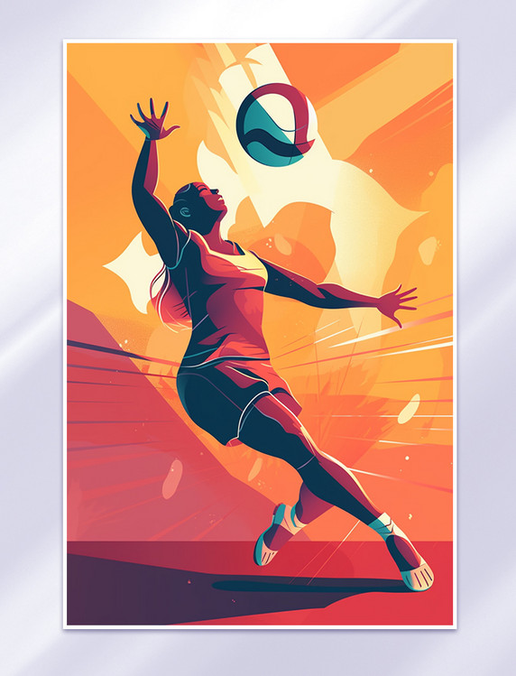 体育运动排球运动员动感彩色插画