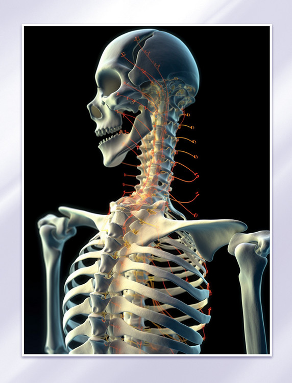 人体颈椎部位关节人骨透视图