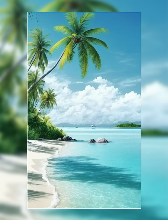 夏季海岛椰树沙滩背景