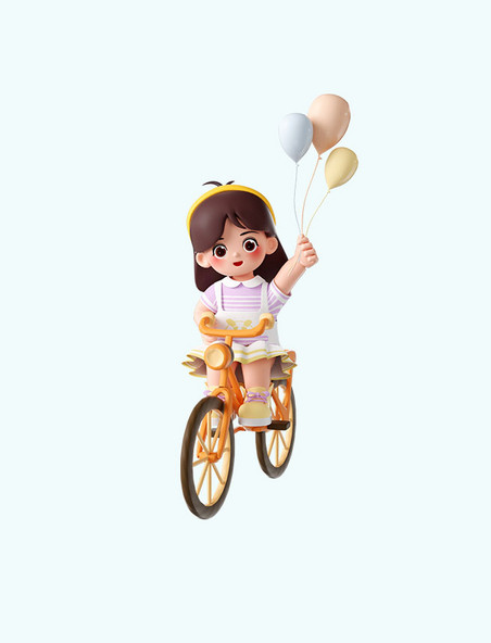 儿童节3D立体可爱人物骑车