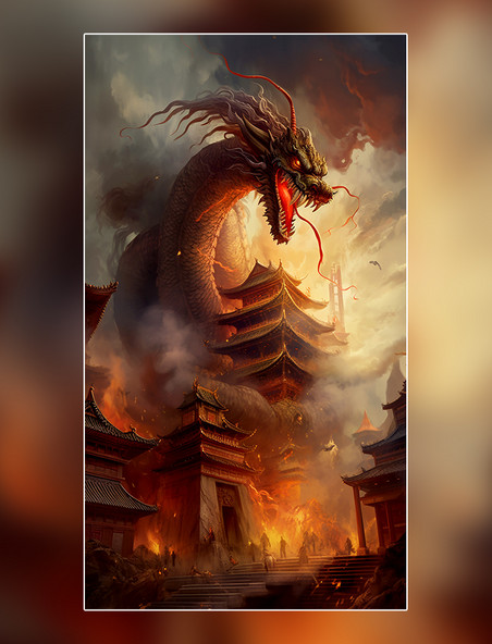 一条中国风巨龙在画面中央特写龙中国传统建筑超细节高清游戏场景