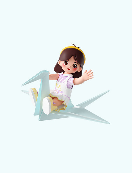 儿童节3D立体可爱人物坐纸飞机