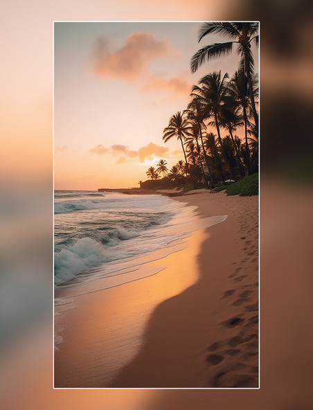 沙滩海浪黄昏海边夏天摄影图超级清晰风景摄影图