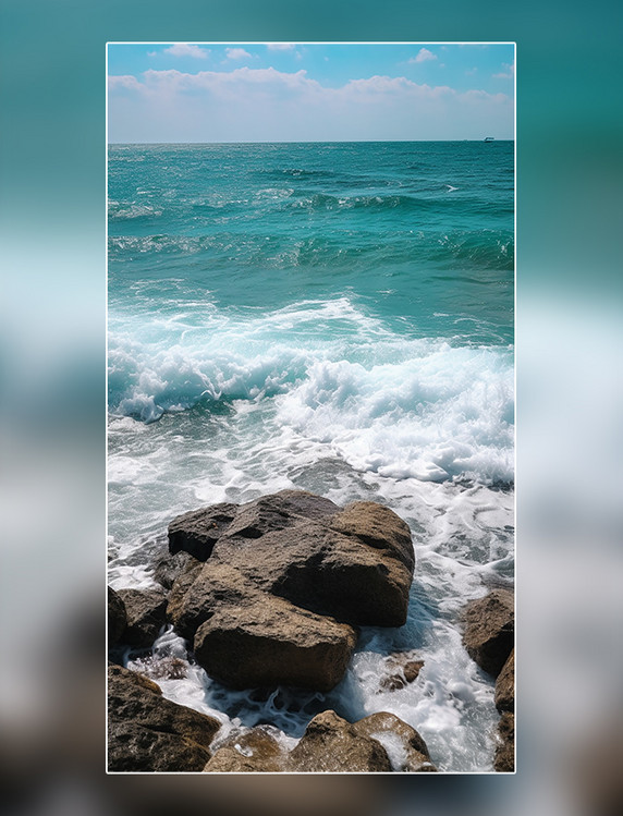 悬崖波浪海浪石头大海海边海岸岩石美丽的风景海洋摄影图