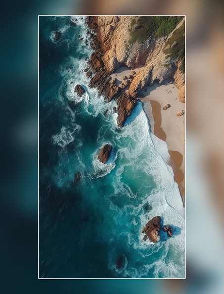 无人机摄影鸟瞰图大海海岸岩石悬崖波浪美丽的风景海洋摄影图