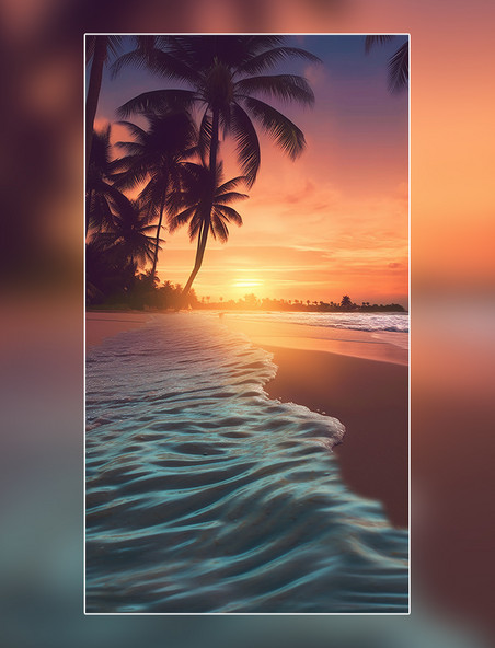 椰树摄影图黄昏海边夏天沙滩海浪摄影图超级清晰风景