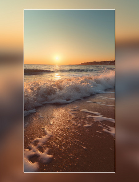 风景摄影图夏天海边沙滩海浪黄昏摄影图超级清晰