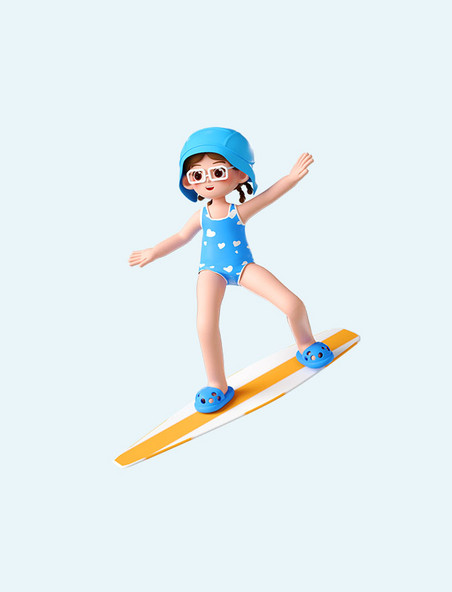 夏天海边3D立体泳装人物冲浪夏季