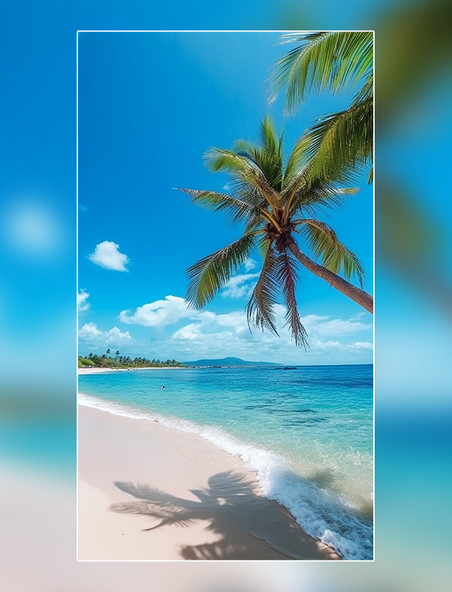 海浪摄影图椰树蓝天白云海边夏天沙滩超级清晰风景摄影图