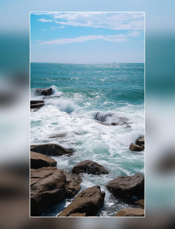 石头大海海浪海边海岸岩石悬崖波浪美丽的风景海洋摄影图