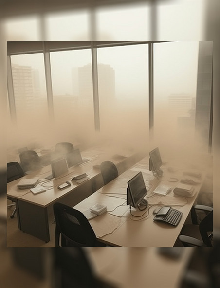 沙尘暴的办公室工作桌