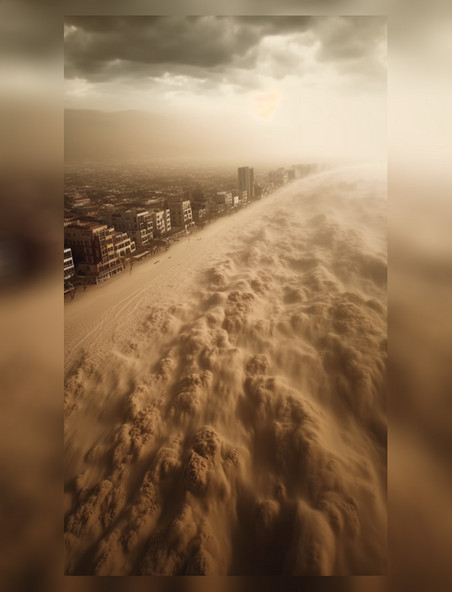 沙尘暴席卷城市震撼场景俯视图