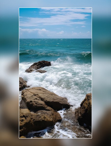 海浪美丽的风景海洋摄影图石头大海海边海岸岩石悬崖波浪