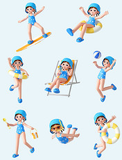 夏天海边3D立体泳装人物形象套图