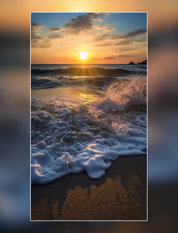 夏天海边沙滩海浪黄昏摄影图超级清晰风景摄影图