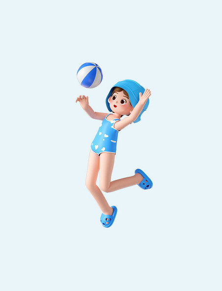 夏天海边3D立体泳装人物打球