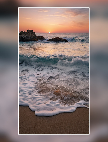 夏天超级清晰风景摄影图海边沙滩海浪黄昏摄影图