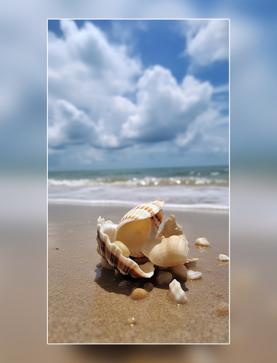 贝壳海浪大海海边波浪美丽的风景海洋摄影图