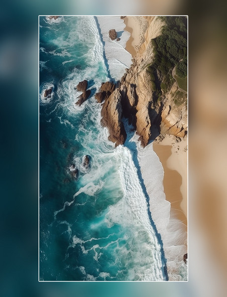 悬崖波浪无人机摄影鸟瞰图大海海岸岩石美丽的风景海洋摄影图