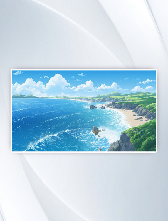 夏天唯美清新海洋风景插画