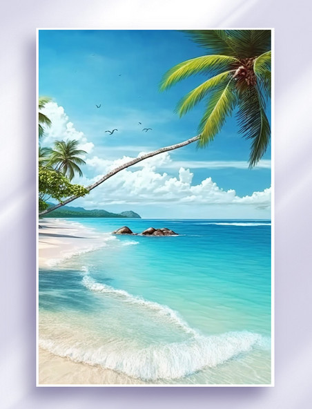 夏天沙滩海洋椰树背景