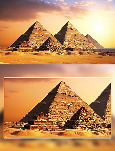 夕阳埃及金字塔城市建筑摄影