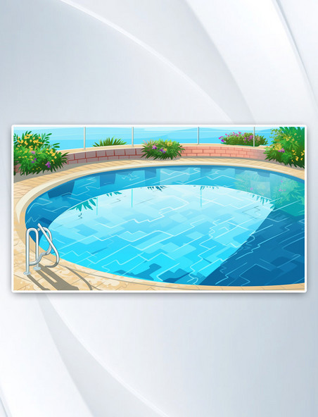 AI绘画游泳池夏天度假背景插图