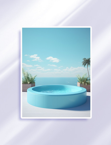 蓝色夏日泳池3D电商展台背景