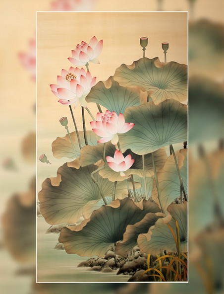 楚如画 荷花圖 荷花荷叶中国风荷花水墨画夏日盛开的荷花图片_潮国创意