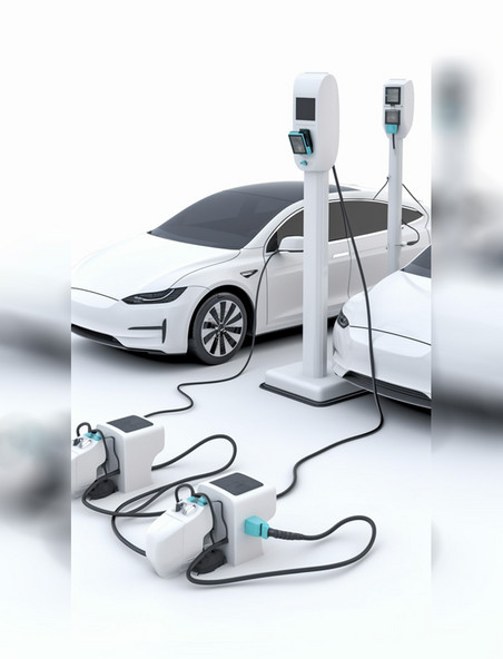 新能源汽车在充电桩充电纯白背景