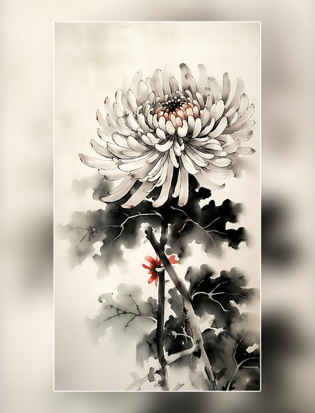 菊花超细节中国水墨画传统绘画风格国风插画中国水墨风格