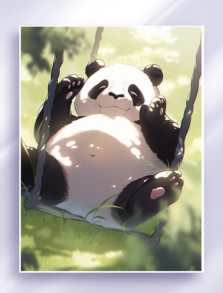 手绘风格中国可爱熊猫数字艺术插画