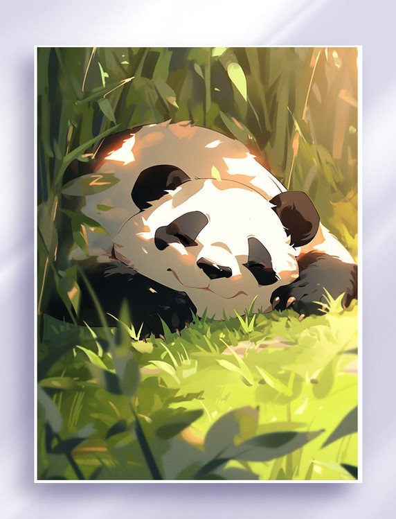 手绘风格中国可爱熊猫插画数字艺术