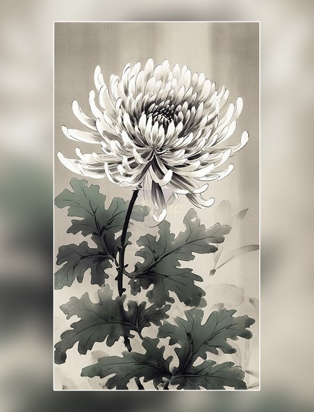 中国水墨风格超细节国风插画花朵菊花中国水墨画传统绘画风格