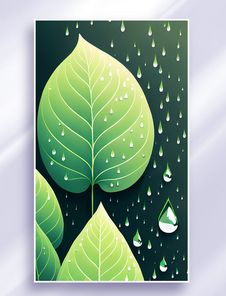 自然绿色叶子水滴插画