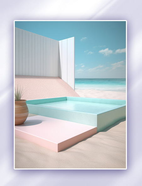 夏日泳池3D电商展台数字插画