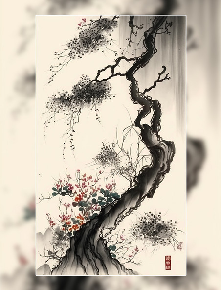 中式国风山水画插画