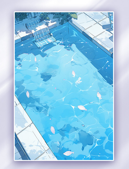夏天蓝色夏季泳池游泳池水池数字插画