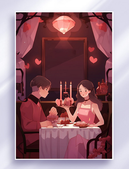 520情人节情侣约会浪漫蜡烛插画