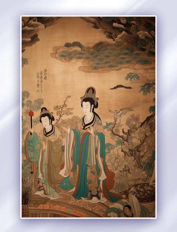 中国风古典敦煌莫高窟壁画插画数字插画