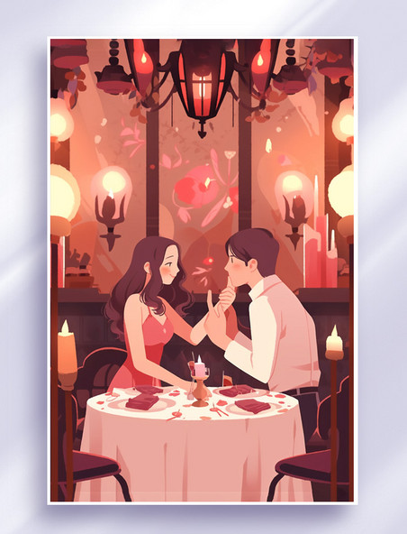 520情人节情侣约会浪漫表白插画