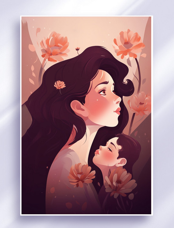 母亲节插画海报风格人物母亲怀抱母子扁平